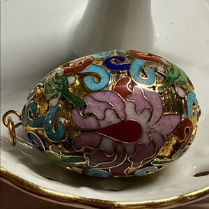Beautiful large vintage Colorful Cloisonné Egg Pendant